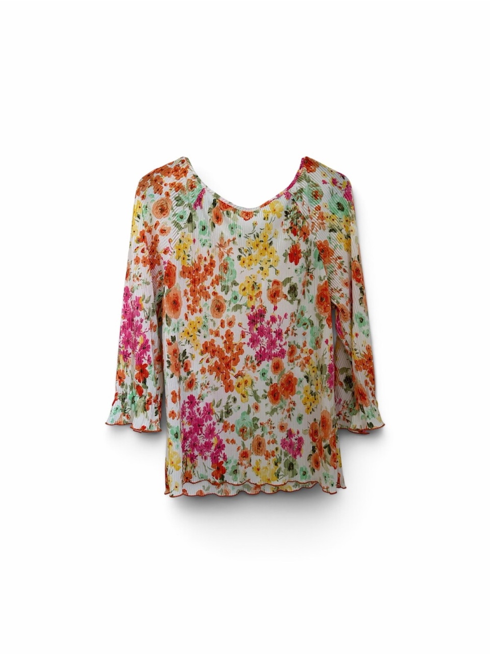 Floral Pleated White Multicolor Blouse - Women's Top